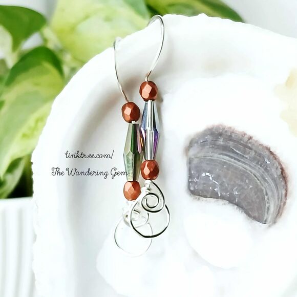 Boho Chic Beaded Dangle Earrings, Faceted Glass Jewelry, Artisan 1.5" - Picture 1 of 5